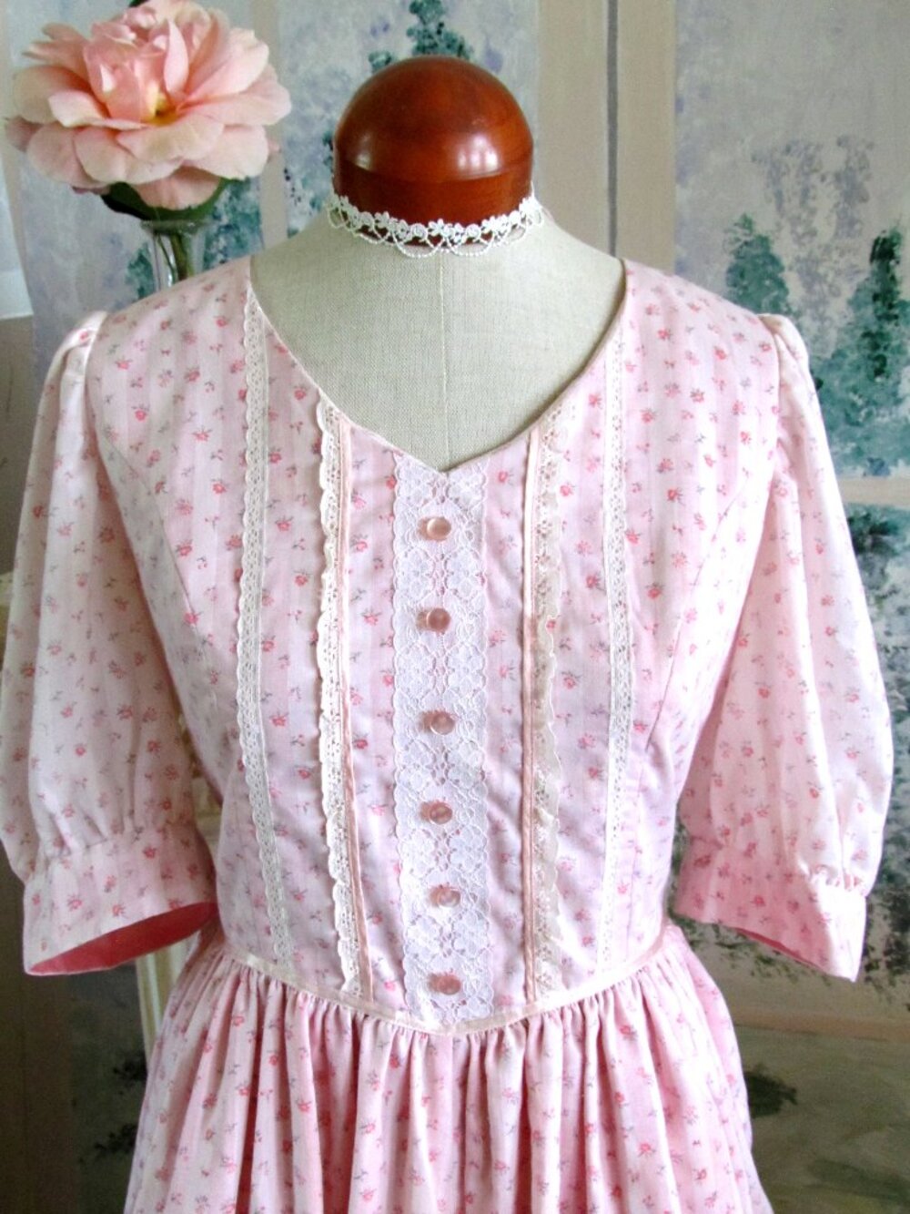 PINK DRESS, L, ANNE of GREEN GABLES STYLE; TEA PARTY, CHURCH, SWEET COTTAGECORE - Picture 3 of 6
